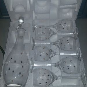 1950s Celestial Wine 7 pc Decanter&Glasses Set NIB